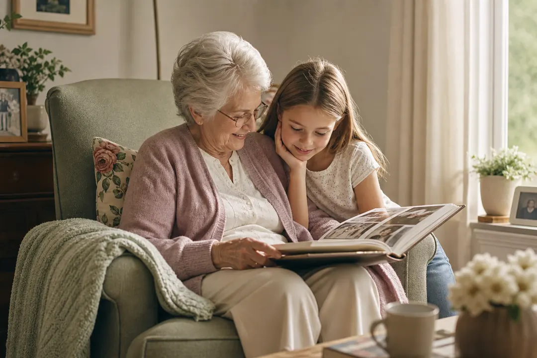 Family photos representing care shared across distance
