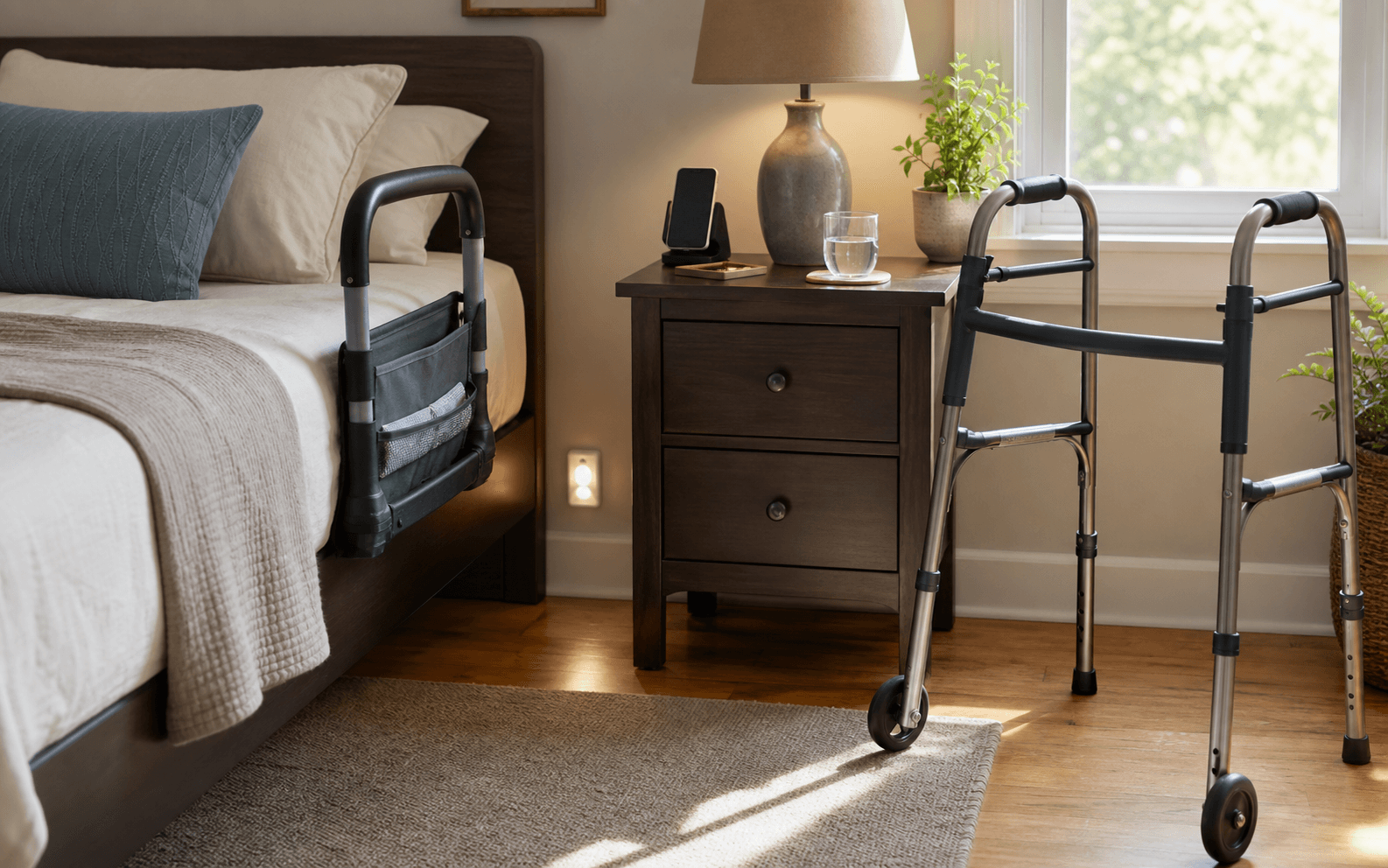 Safe Bedside Setup example arranged in a home.