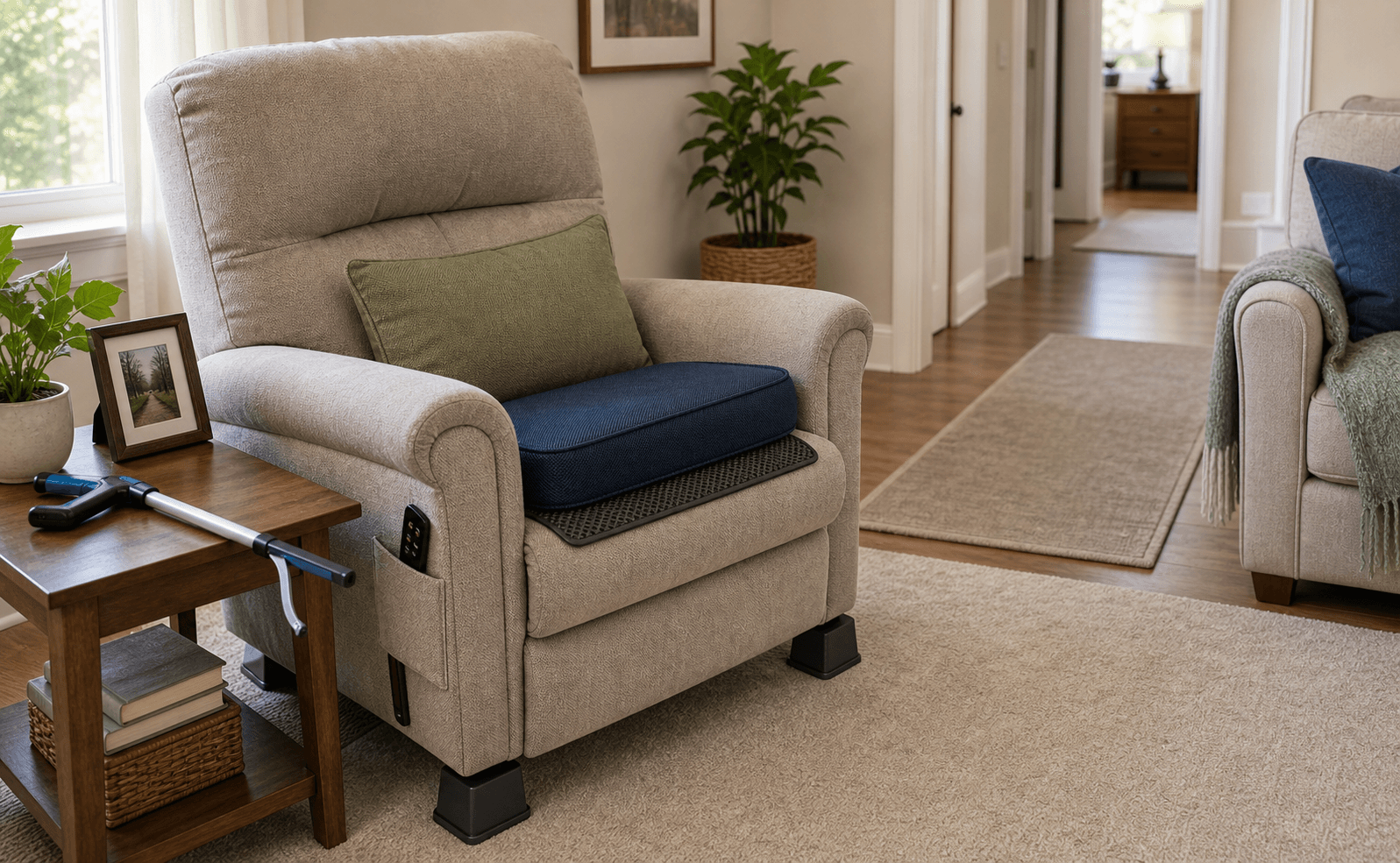 Chair Rise Safety Setup example arranged in a home.